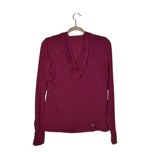 ATHLETA $109 Moisture Wicking Snap Placket Hooded Pullover‎ Deep Magenta Medium - Picture 2 of 4